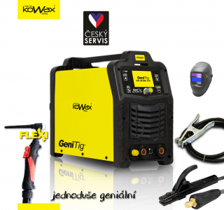 Svařovací invertor GeniTig® 220AC/DC - LCD PULZ, SYN, HF - TIG/MMA vč.3m kabelů, svorky, a drž.el. + hořák TIG26-4m UP/DOWN + kukla