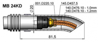 Vyhnutá hubice a průvlaky pro hořáky MB 24KD/240D (250A) průnik: kontramatice M6, výrobce: BINZEL