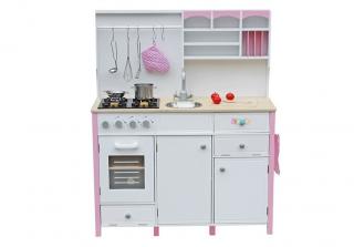 Dětská dřevěná kuchyně s troubou a příslušenstvím růžová