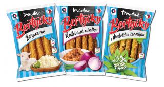 Mix tří druhů Bertyček 1. příchuť: brynzové, 2. příchuť: jalapeño, 3. příchuť: restovaná cibulka