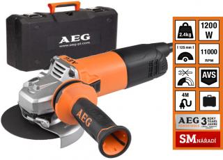 AEG WS12-125 SK Elektrická úhlová bruska 125mm, 1 200W, LLO, kovová převodovka, kufr