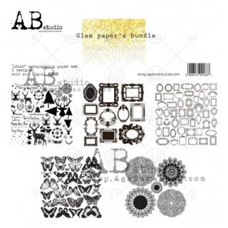 AB studio - GLAM PAPERS BUNDLE - 12  scrapbooková sada, zlatý / lesklý tisk