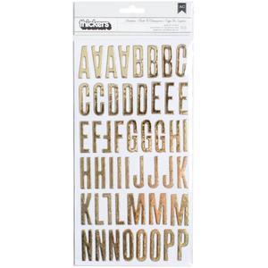 American Crafts - Shoebox/Gold Foil Chipboard - kartonová samolepící abeceda