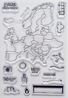 Hurá Papír - / CESTOVÁNÍ / mapa Evropy - silikonová razítka