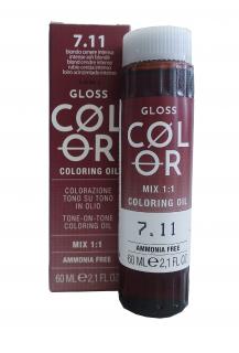 GLOSS COLOR Demi-permanentní barva na vlasy tón v tónu na bázi oleje s kyselým pH bez amoniaku - 60 ml Odstíny GLOSS COLOR: GLOSS COLOR 7.11 60ml