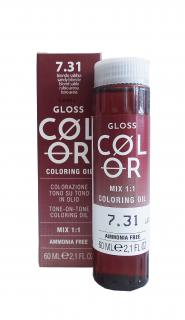 GLOSS COLOR Demi-permanentní barva na vlasy tón v tónu na bázi oleje s kyselým pH bez amoniaku - 60 ml Odstíny GLOSS COLOR: GLOSS COLOR 7.31 60ml