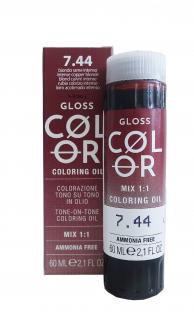 GLOSS COLOR Demi-permanentní barva na vlasy tón v tónu na bázi oleje s kyselým pH bez amoniaku - 60 ml Odstíny GLOSS COLOR: GLOSS COLOR 7.44 60ml