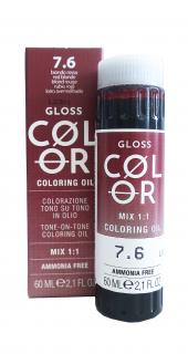 GLOSS COLOR Demi-permanentní barva na vlasy tón v tónu na bázi oleje s kyselým pH bez amoniaku - 60 ml Odstíny GLOSS COLOR: GLOSS COLOR 7.6 60ml