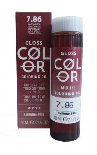 GLOSS COLOR Demi-permanentní barva na vlasy tón v tónu na bázi oleje s kyselým pH bez amoniaku - 60 ml Odstíny GLOSS COLOR: GLOSS COLOR 7.86 60ml