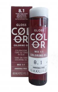 GLOSS COLOR Demi-permanentní barva na vlasy tón v tónu na bázi oleje s kyselým pH bez amoniaku - 60 ml Odstíny GLOSS COLOR: GLOSS COLOR 8.1 60ml