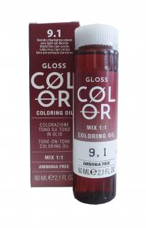 GLOSS COLOR Demi-permanentní barva na vlasy tón v tónu na bázi oleje s kyselým pH bez amoniaku - 60 ml Odstíny GLOSS COLOR: GLOSS COLOR 9.1 60ml