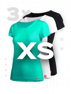Triplepack dámských triček BREDA - černá, bílá, zelená - XS
