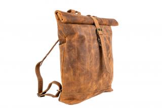 Kožený batoh roll-top 15l hnědý RAMAN - SAJO, řemeslná výroba