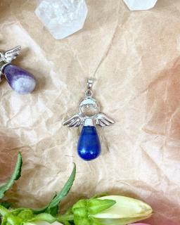 Přívěšek andílek na klíče pro štěstí z lapis lazuli