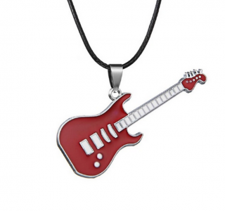 3D náhrdelník s přívěskem kytary z chirurgické oceli na provázkovém řetízku PN0000157 Barva: Červená