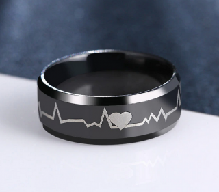 Černý prsten z chirurgické oceli- křivka EKG SR000116 Velikost: 7