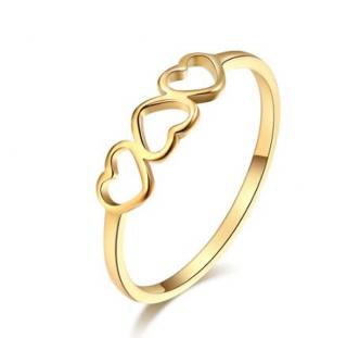 Dámský decentní prsten z chirurgické oceli se srdíčky- zlatý SR174 Velikost: 10