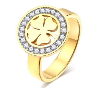 Dámský prsten čtyřlístek pro štěstí z chirurgické oceli- zlatý SR169 Velikost: 10