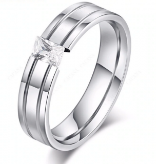 Dámský prsten s výrazným zirkonem z chirurgické oceli- stříbrný SR000094 Velikost: 10