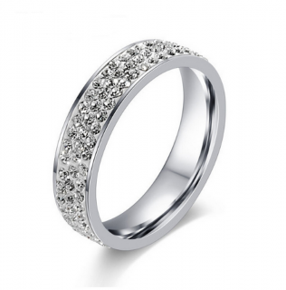 Dámský prsten z chirurgické oceli se zirkony- stříbrná elegance SR000021 Velikost: 9