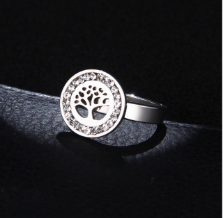 Dámský prsten z chirurgické oceli- Strom života se zirkony- stříbrný SR000035 Velikost: 10