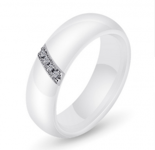 Dámský prsten z keramiky, chirurgické oceli se zirkony v bílé barvě SR000074 Velikost: 10