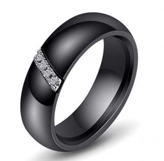 Dámský prsten z keramiky, chirurgické oceli se zirkony v černé barvě SR161 Velikost: 10