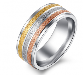 Dámský prsten z pískované chirurgické oceli- Tricolor SR000034 Velikost: 7