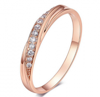 Decentní bronzový prsten se zirkony z rhodiované bižuterie SR000061 Velikost: 10