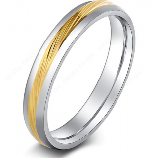Decentní prsten stříbrný se zlatým rýhováním z chirurgické oceli SR000086 Velikost: 10