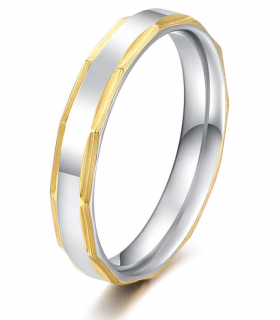 Decentní stříbrnozlatý prsten z chirurgické oceli SR000118 Velikost: 10