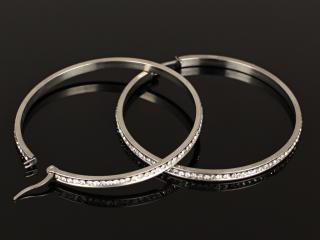 Kruhové náušnice se zirkony z nerezové oceli BB002 Barva: Stříbrná - 4 cm