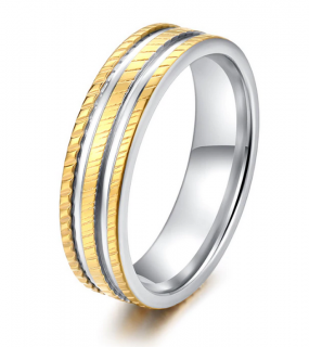 Ocelový prsten Tripl Line stříbrnozlatý SR000097 Velikost: 7