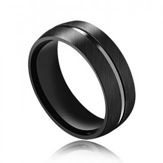 Prsten z broušené chirurgické oceli Line- černý SR000026 Velikost: 7
