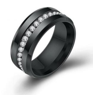 Prsten z chirurgické oceli osázen malými zirkony- černý SR000123 Velikost: 7