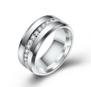 Prsten z chirurgické oceli osázen malými zirkony- stříbrný SR000122 Velikost: 10