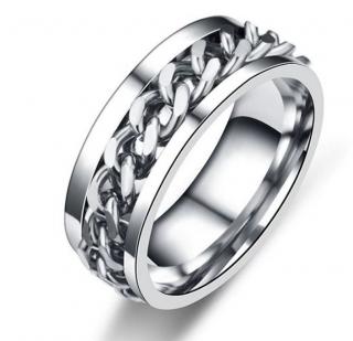Prsten z chirurgické oceli s řetězem- stříbrný SR126 Velikost: 11