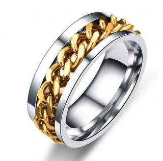 Prsten z chirurgické oceli s řetězem- zlatý SR125 Velikost: 10