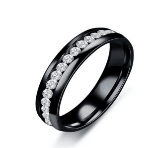 Prsten z leštěnné chirugické oceli se zirkony- černý SR00003 Velikost: 10