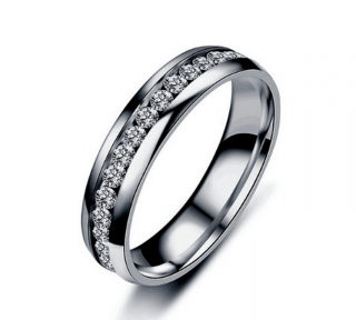 Prsten z leštěnné chirugické oceli se zirkony- stříbrný SR00001 Velikost: 10
