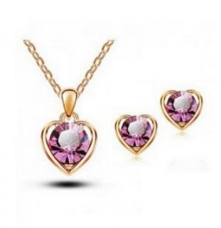 Srdíčkový set šperků se zirkony z rhodiované bižuterie- gold CS000077 Barva: Růžová