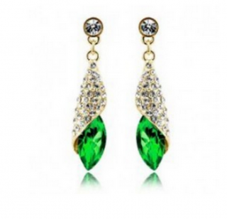 Ziskoun náušnice Long Drop Earrings- gold CE000038 Barva: Zelená
