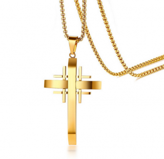 Ziskoun řetízek s přívěskem Jerusalem Cross z chirurgické oceli PN000090 Barva: Zlatá