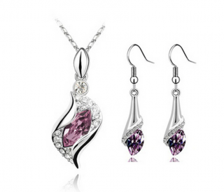 Ziskoun set náušnic a řetízku s přívěskem Water drop silver CS00003 Barva: Fialová