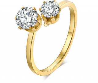 Zlatý, netradiční prsten z chirurgické oceli a 2. zirkony SR000043 Velikost: 10