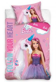 Povlečení do postýlky 100x135 + 40x60 cm - Barbie a duhový jednorožec