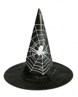 Čarodějnický klobouk s velkou pavučinou a pavoukem