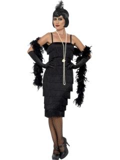 Černé šaty s třásněmi kostým 30. léta Dámské velikosti kostýmů: L (44-46)