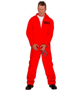 Červená vězeňská uniforma + pouta Pánské velikosti kostýmů: M (46-48)