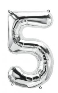 Foliový stříbrný balónek číslo 5 (100 cm)